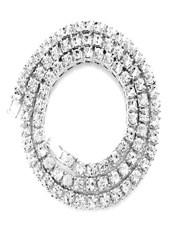 HH BLING EMPIRE Gold Silver Iced Out Diamond Tennis Chain Necklace for Men Women, Rhinestone Tennis Necklaces for Women and Teens, Bling Round Cuibc Zirconia Necklace Chains (5mm-Silver-16) - Image 1